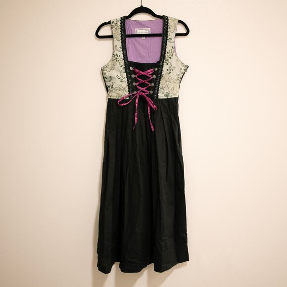 Dirndl.com Josephine Dress Black Purple Folk Oktoberfest Halloween Costume SZ M - Picture 2 of 6